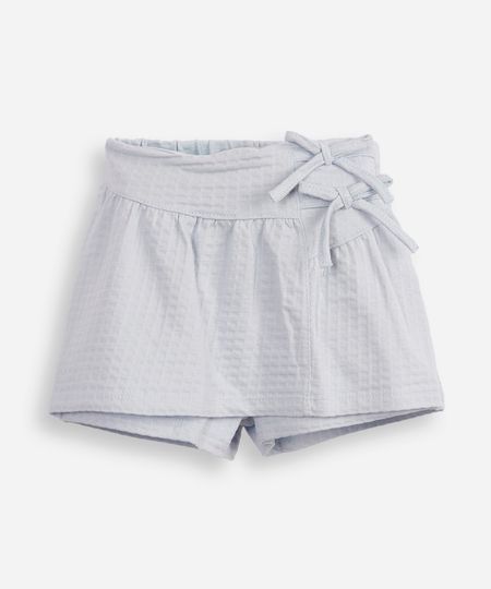 short saia de algodão infantil com lacinhos azul 4