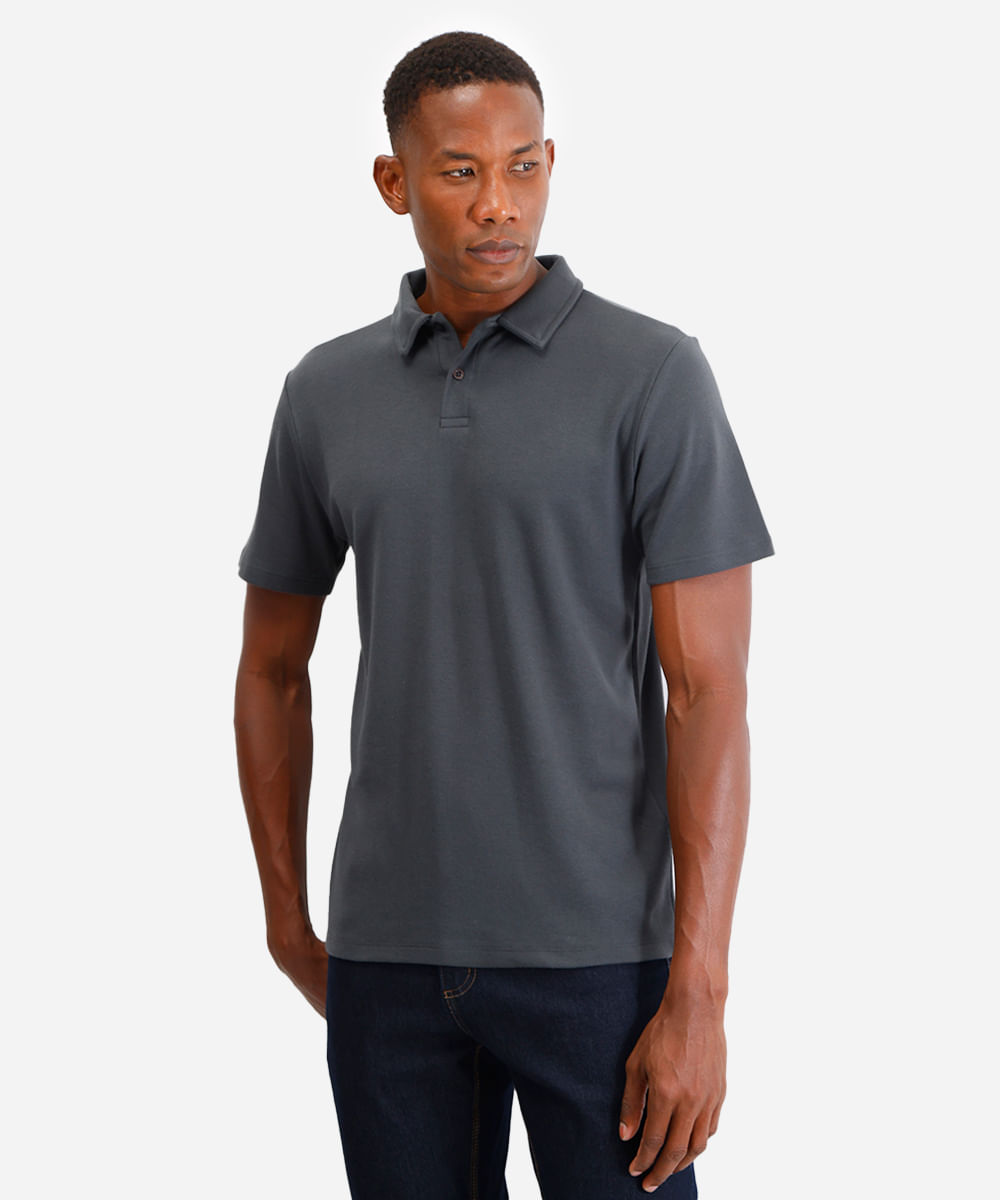 polo comfort masculina de algodão manga curta cinza