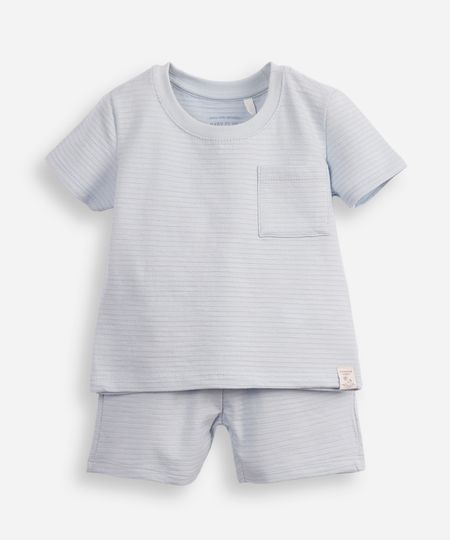 conjunto curto infantil de algodão texturizado azul 3
