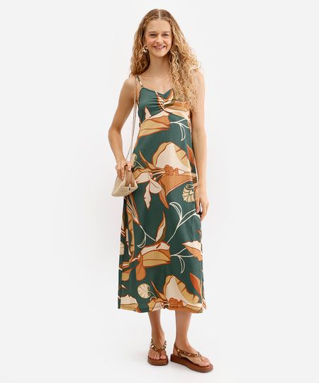 vestido midi feminino animal floral texturizado verde G vestido midi feminino animal floral texturizado verde G