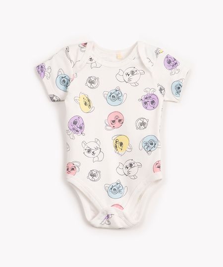 body de algodão infantil bolofofo manga curta off white 0-3