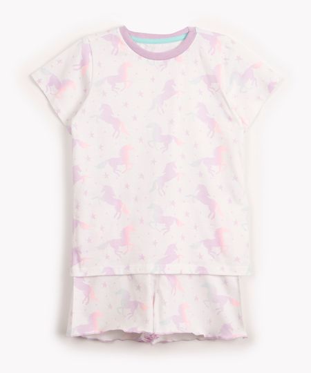 pijama de algodão infantil unicórnio manga curta off white 2