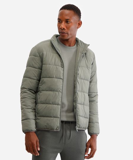 jaqueta puffer básica masculina manga longa verde GG