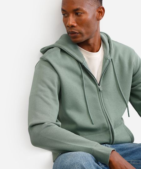 jaqueta básica masculina de moletom com capuz verde M