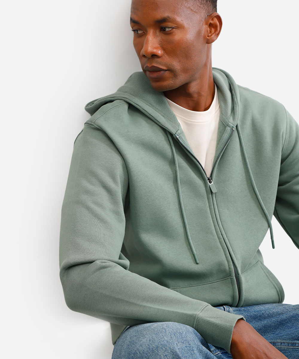 jaqueta básica masculina de moletom com capuz verde