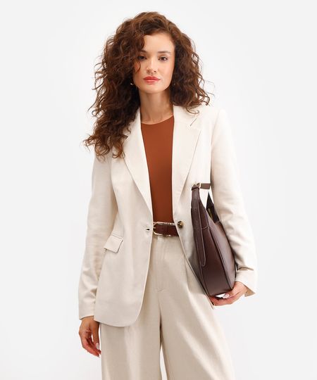 blazer feminino de alfaiataria com linho bege M