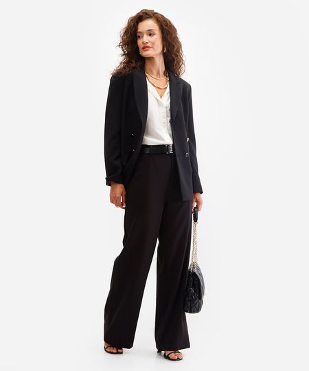calça wide leg feminina de alfaiataria cintura alta preta 44