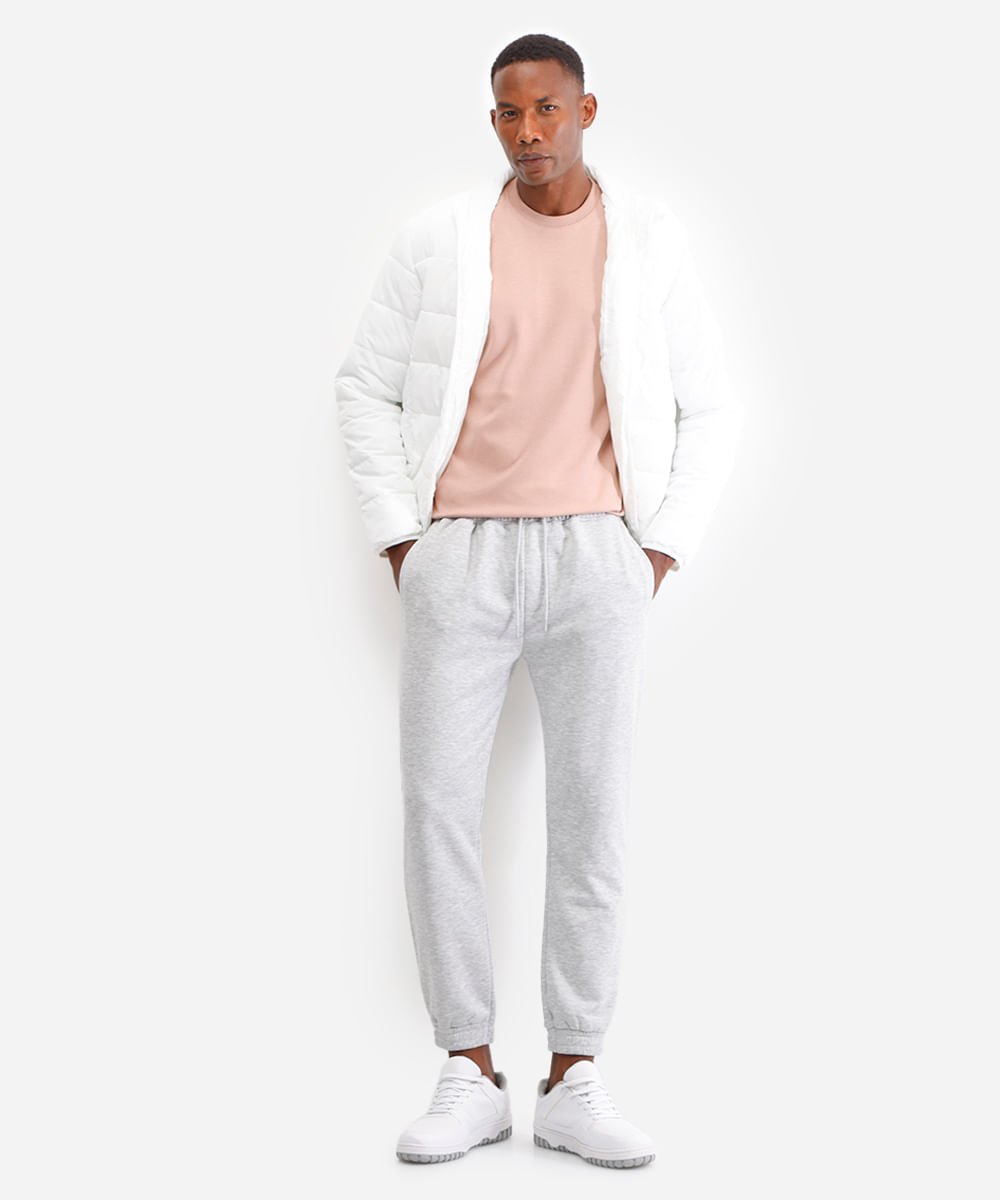 calça básica jogger masculina de moletom cinza