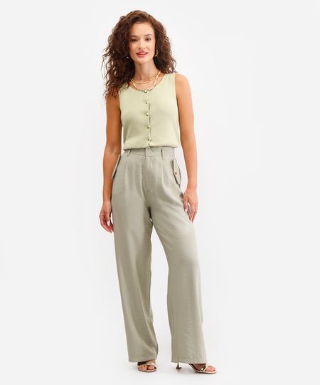 calça wide leg feminina com viscose verde 40