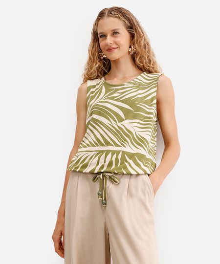 regata de viscose com amarração folhagem verde PP regata de viscose com amarração folhagem verde PP