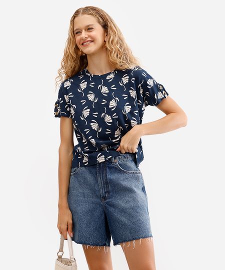 blusa feminina de viscose manga curta floral azul P blusa feminina de viscose manga curta floral azul P