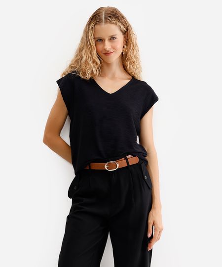 blusa texturizada decote v muscle tee preta M