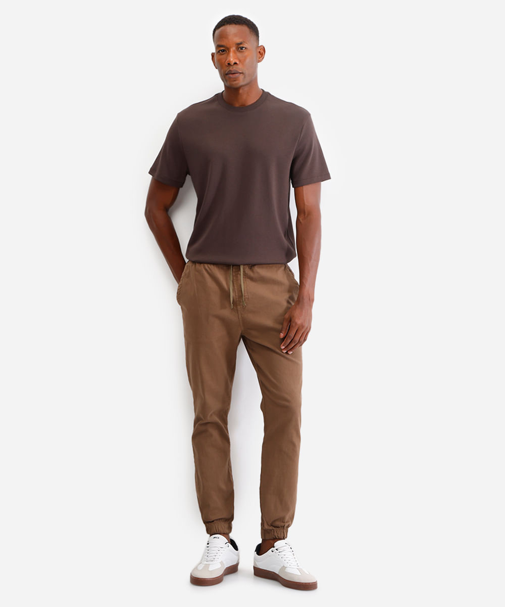 calça jogger masculina de sarja marrom