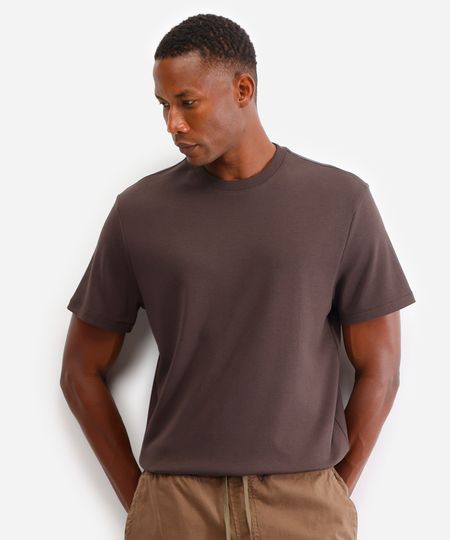 camiseta de algodão peruano básica manga curta marrom P
