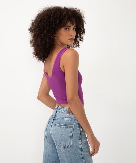 cropped básico canelado alça média decote v roxo PP cropped básico canelado alça média decote v roxo PP