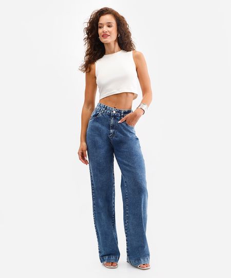 calça wide leg feminina jeans sawary azul 40 calça wide leg feminina jeans sawary azul 40