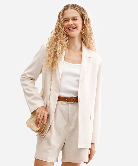 blazer oversized feminino com linho bege M blazer oversized feminino com linho bege M