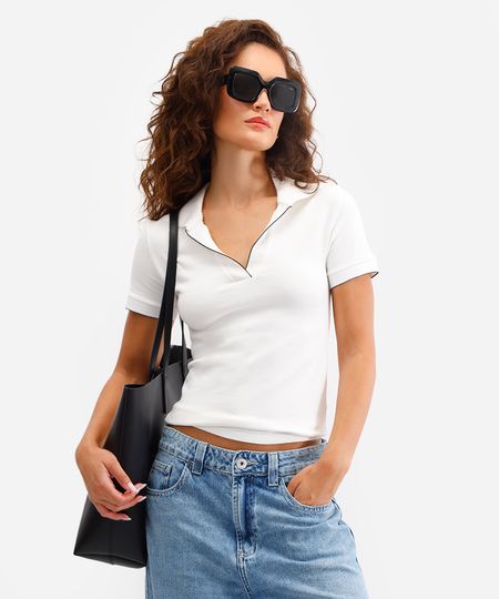 polo feminina de algodão manga curta off white PP polo feminina de algodão manga curta off white PP