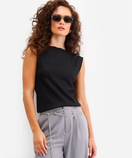 regata feminina de tricot com lurex preta PP regata feminina de tricot com lurex preta PP