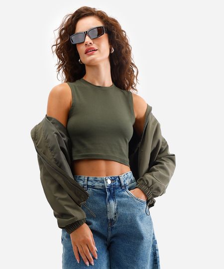cropped básico feminino de algodão peruano verde P cropped básico feminino de algodão peruano verde P
