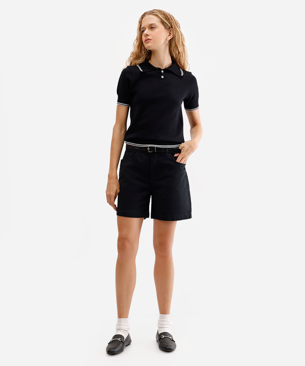 short feminino de sarja com cinto preto