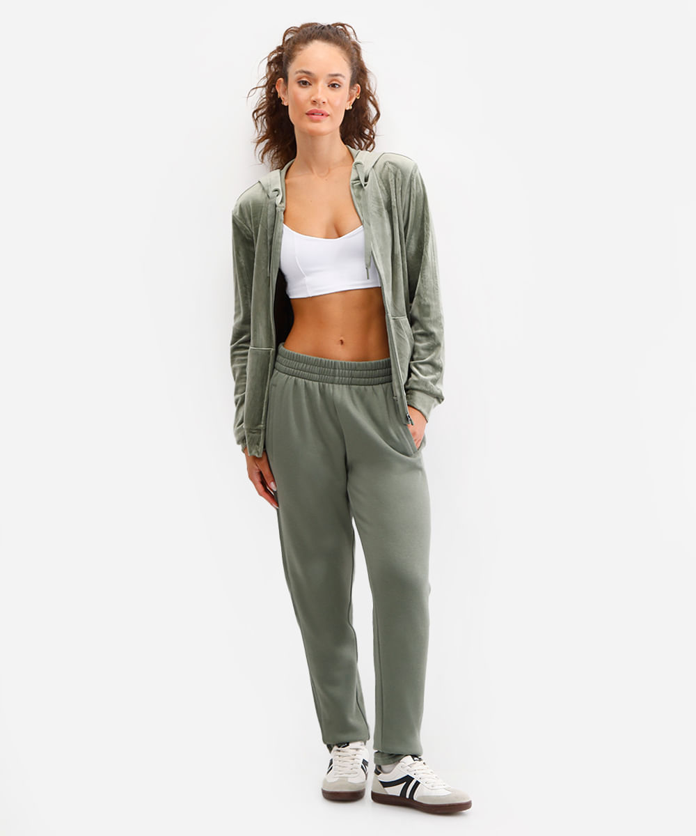 calça de moletom cintura alta esportiva ace verde