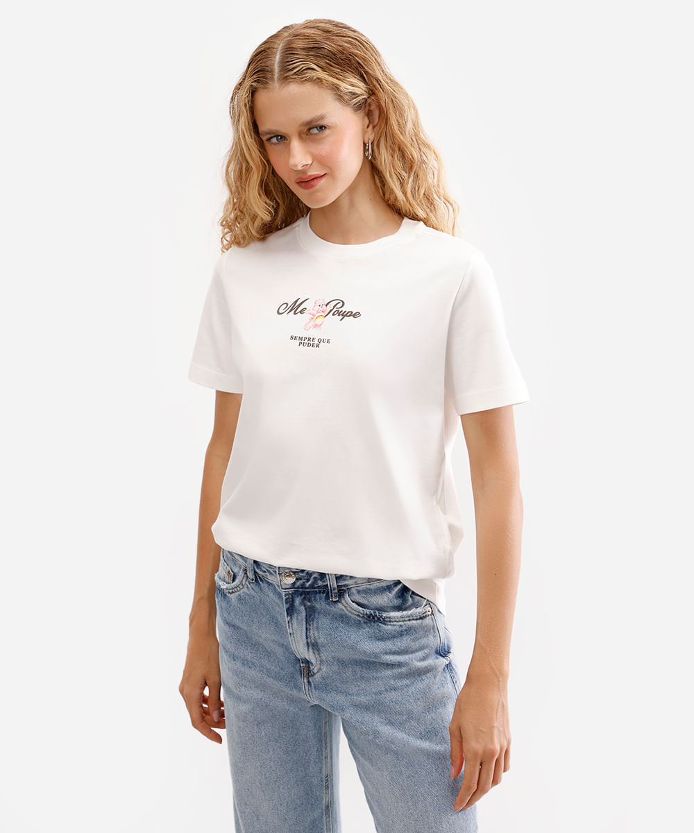 camiseta feminina de algodão ursinhos carinhosos off white