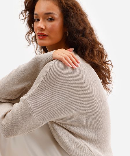 suéter de tricot manga longa com lurex bege P