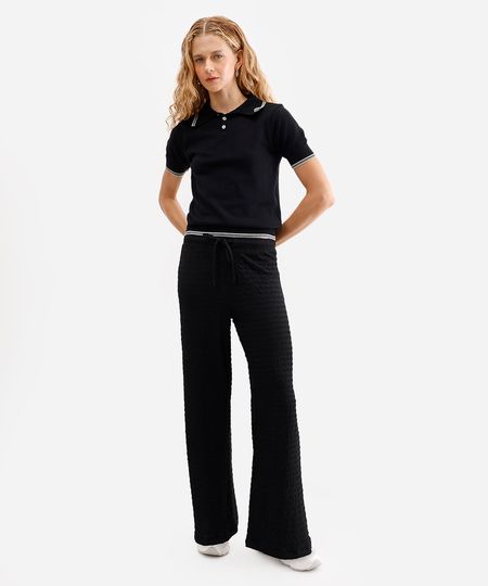 calça reta feminina texturizada preta M