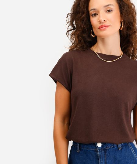 blusa muscle tee feminina de tricot marrom PP