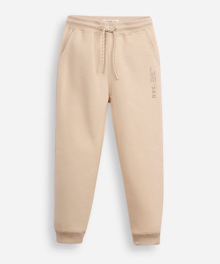 calça jogger infantil de moletom nyc bege 4 calça jogger infantil de moletom nyc bege 4