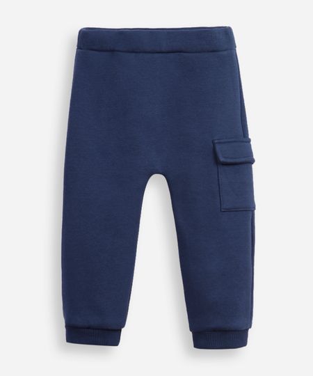 calça cargo infantil de moletom azul 0-3 calça cargo infantil de moletom azul 0-3