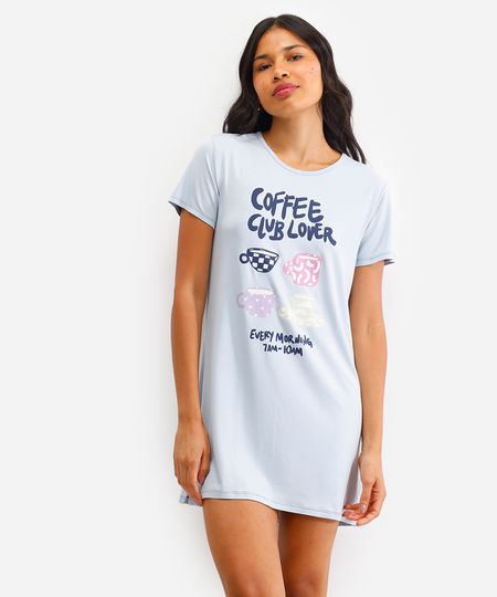 camisola feminina de viscose manga curta estampada azul P