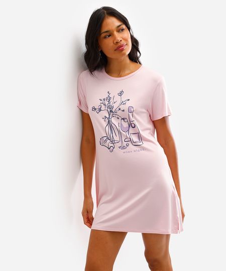 camisola de viscose manga curta estampada rosa G