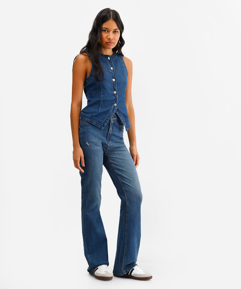 calça flare feminina jeans azul