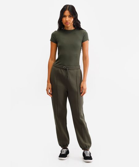 calça jogger feminina de moletom básica verde M