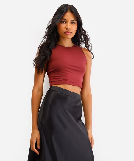 cropped de viscose alça média verde médio - vinho M cropped de viscose alça média verde médio - vinho M