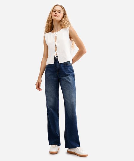 calça wide leg feminina jeans com barra a fio azul 36 calça wide leg feminina jeans com barra a fio azul 36