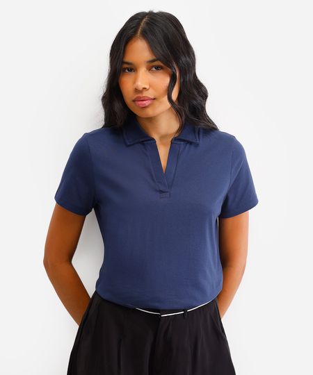 polo básica de algodão manga curta azul M