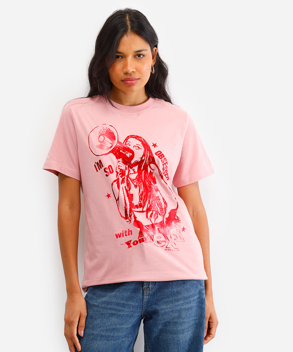 camiseta feminina de algodão olivia rodrigo rosa
