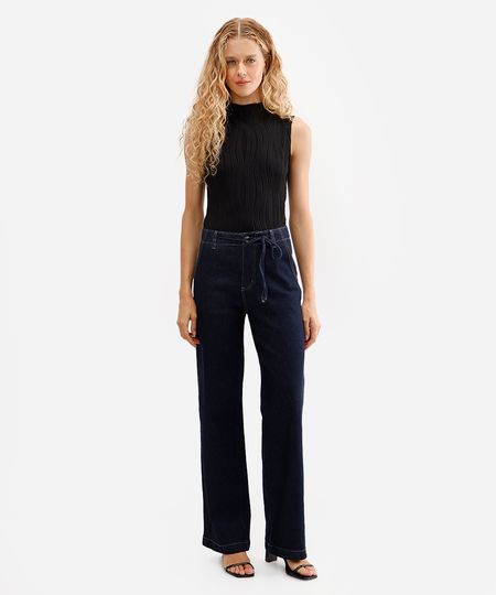 calça wide leg feminina jeans sawary azul 36