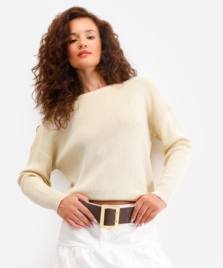 suéter de tricot manga longa com lurex amarelo GG