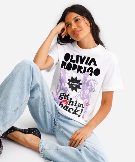 camiseta feminina de algodão olivia rodrigo off white G