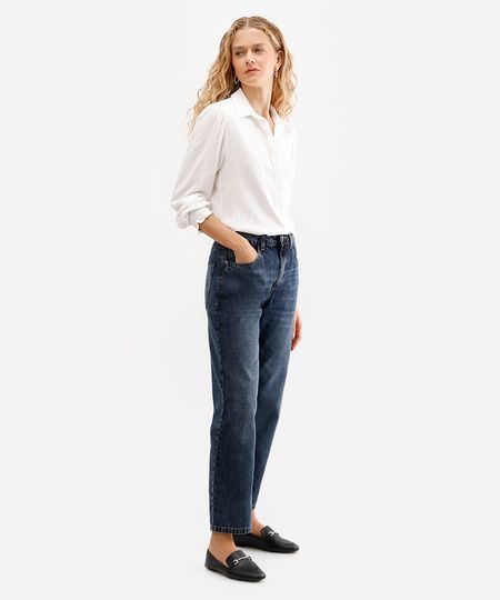 calça reta feminina jeans cintura alta azul 36
