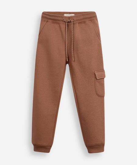 calça jogger infantil de moletom com bolso cargo marrom 4 calça jogger infantil de moletom com bolso cargo marrom 4