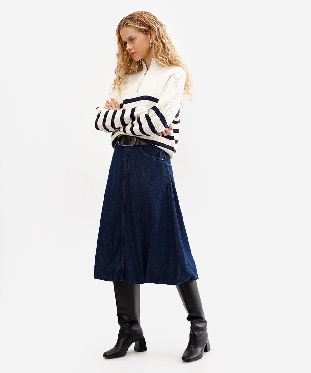 saia balonê feminina jeans cintura alta azul