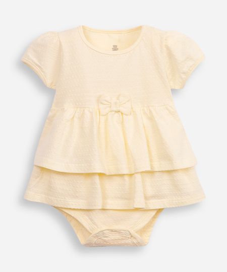 body vestido infantil manga curta com laço amarelo 18-24