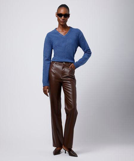 calça reta feminina de poliuretano mindset marrom 46 calça reta feminina de poliuretano mindset marrom 46