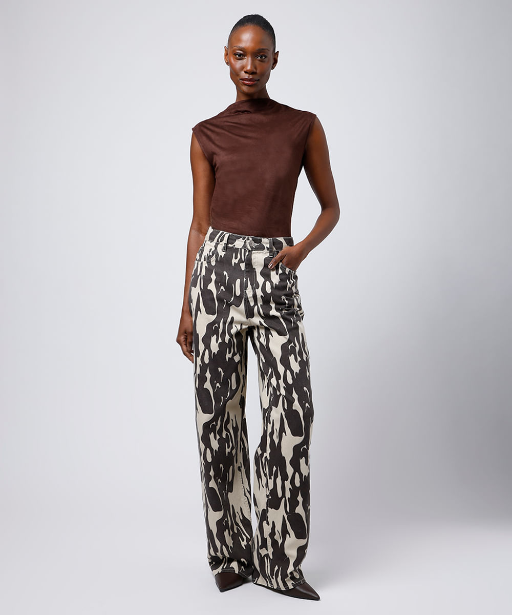 calça copenhagen feminina de sarja animal print mindset colorida
