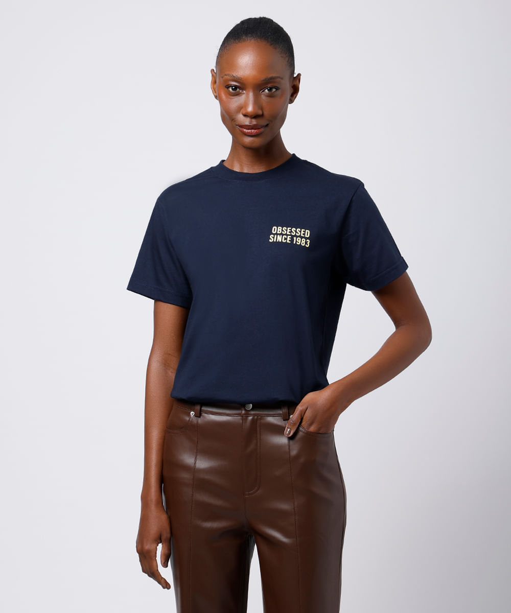 camiseta feminina de algodão the fashion dept mindset - azul marinho